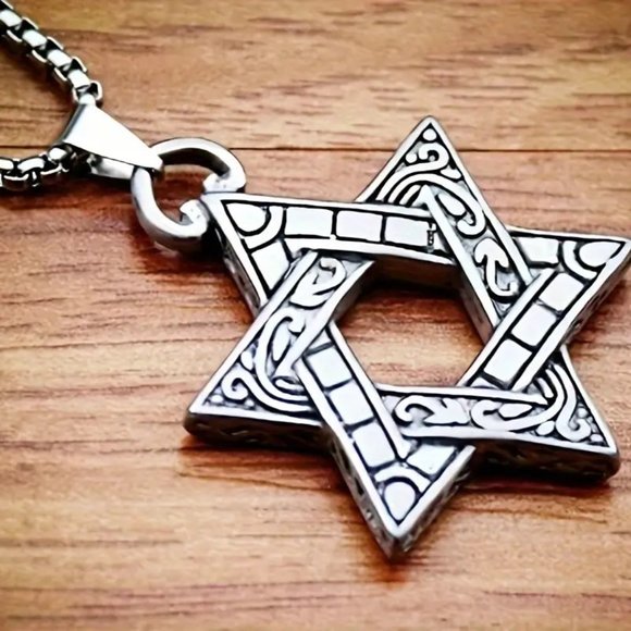 Necklace Star of David Pendant Hexagon 2 Sided Rope Chain Magic Silver Religion - Picture 4 of 4